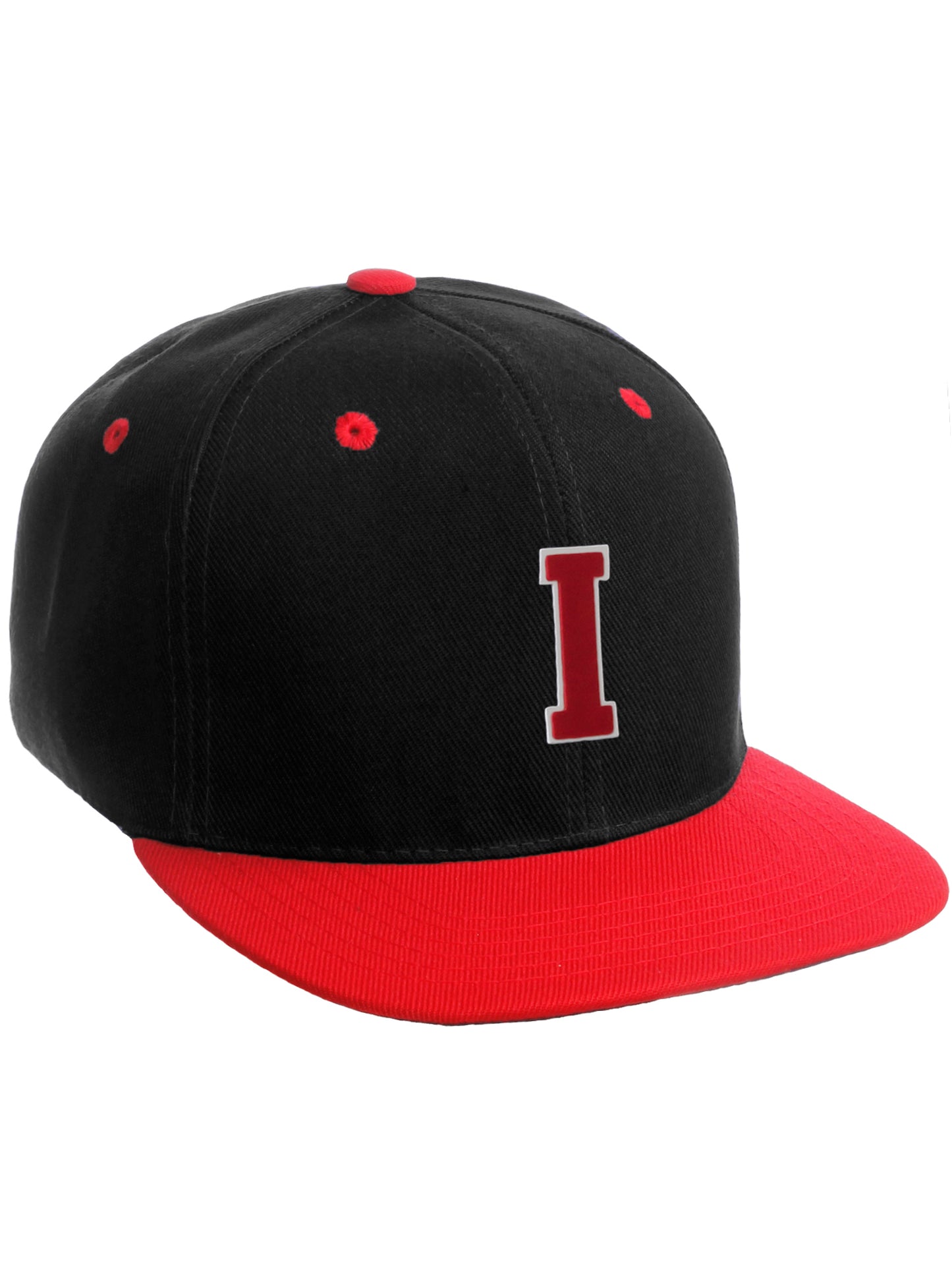 Classic Snapback Hat Custom A to Z Initial Letters, Black Red Cap White Red