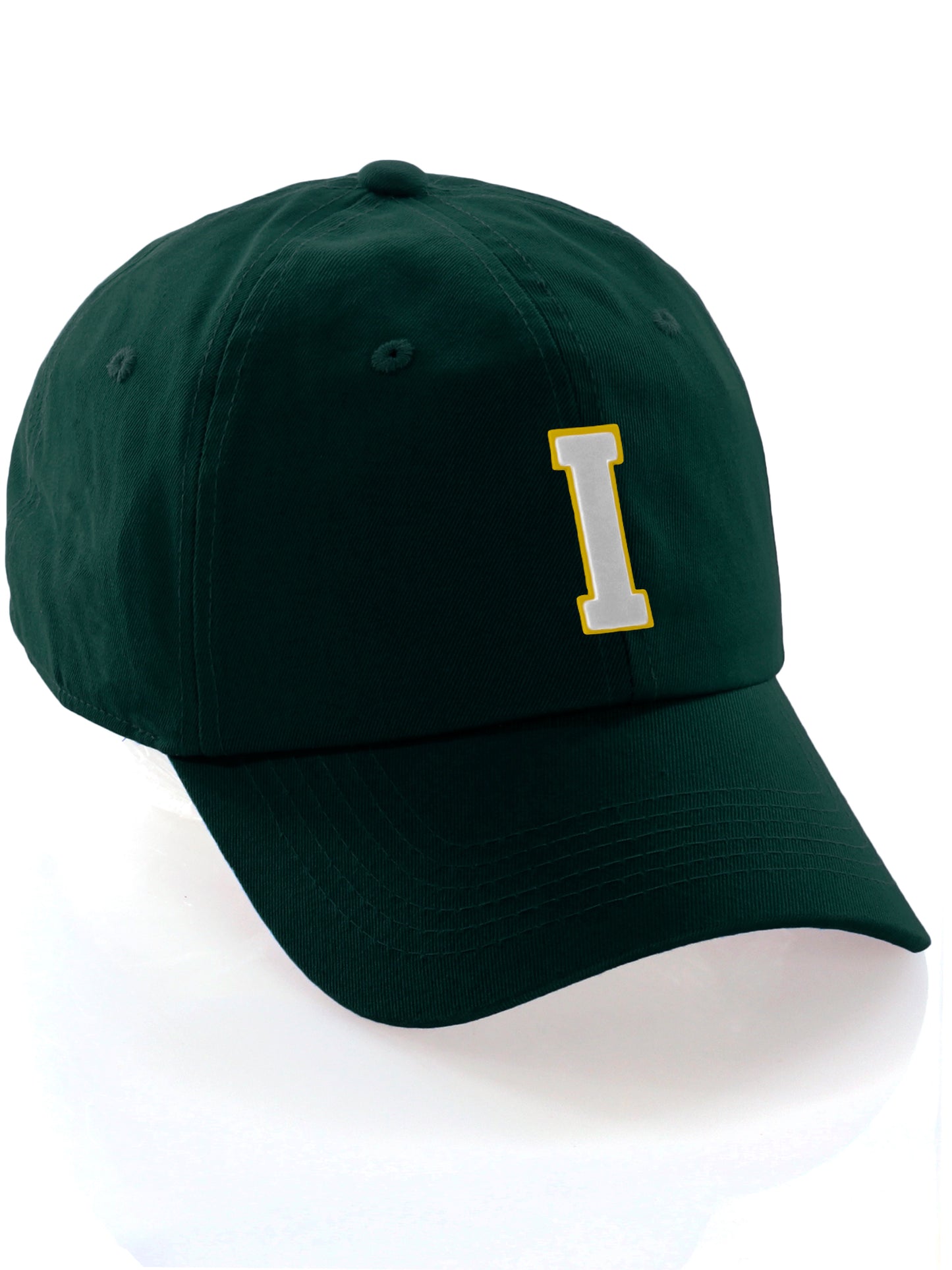 Custom Hat A to Z Initial Letters Classic Baseball Cap, Dk Green Hat Gold White