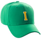 Classic Baseball Hat Custom A to Z Initial Team Letter, Green Cap White Gold