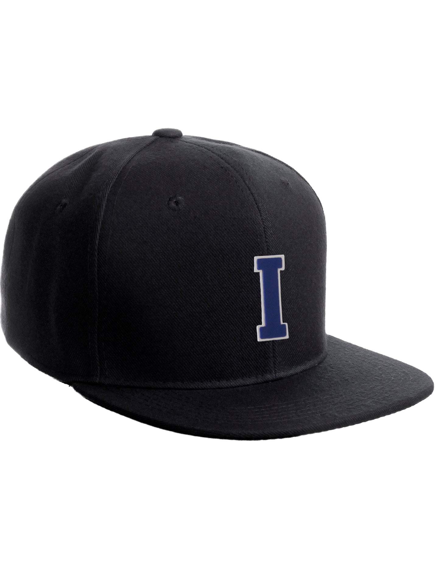 Classic Snapback Hat Custom A to Z Initial Raised Letters, Black Cap White Royal