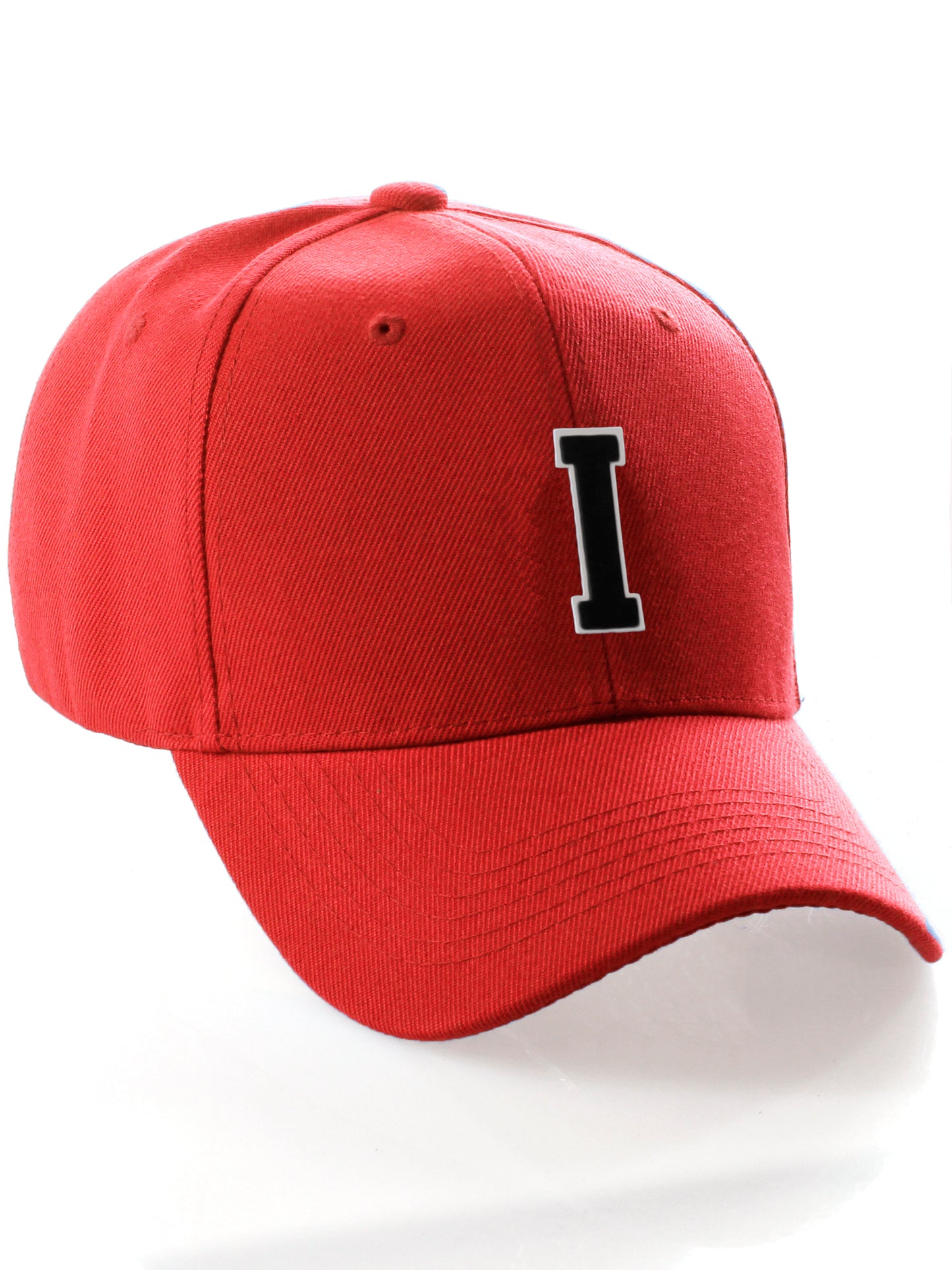 Classic Baseball Hat Custom A to Z Initial Team Letter, Red Cap White Black