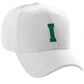 Classic Baseball Hat Custom A to Z Initial Team Letter, White Cap Black Green