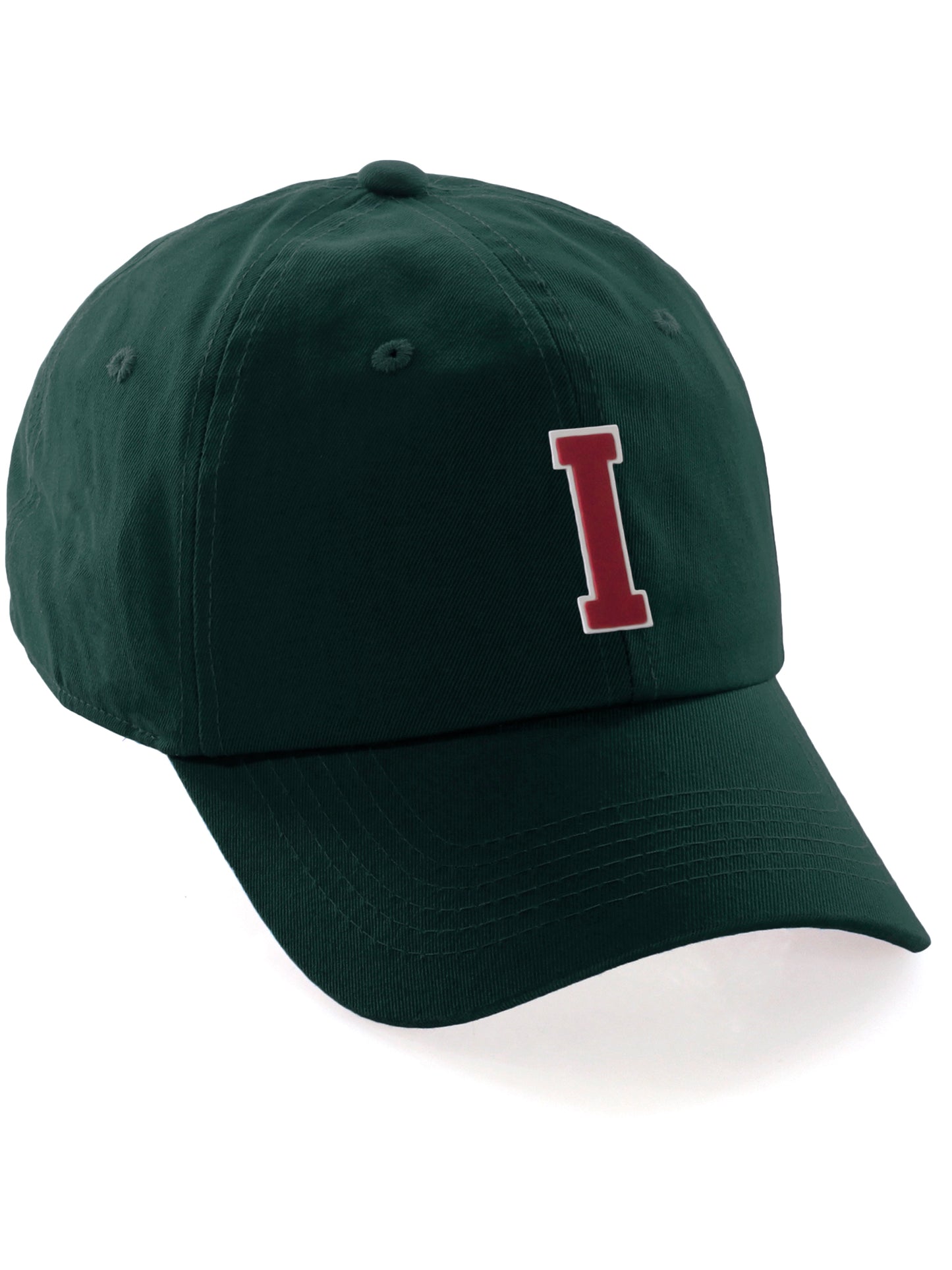 Custom Hat A to Z Initial Letters Classic Baseball Cap, Dk Green Hat White Red