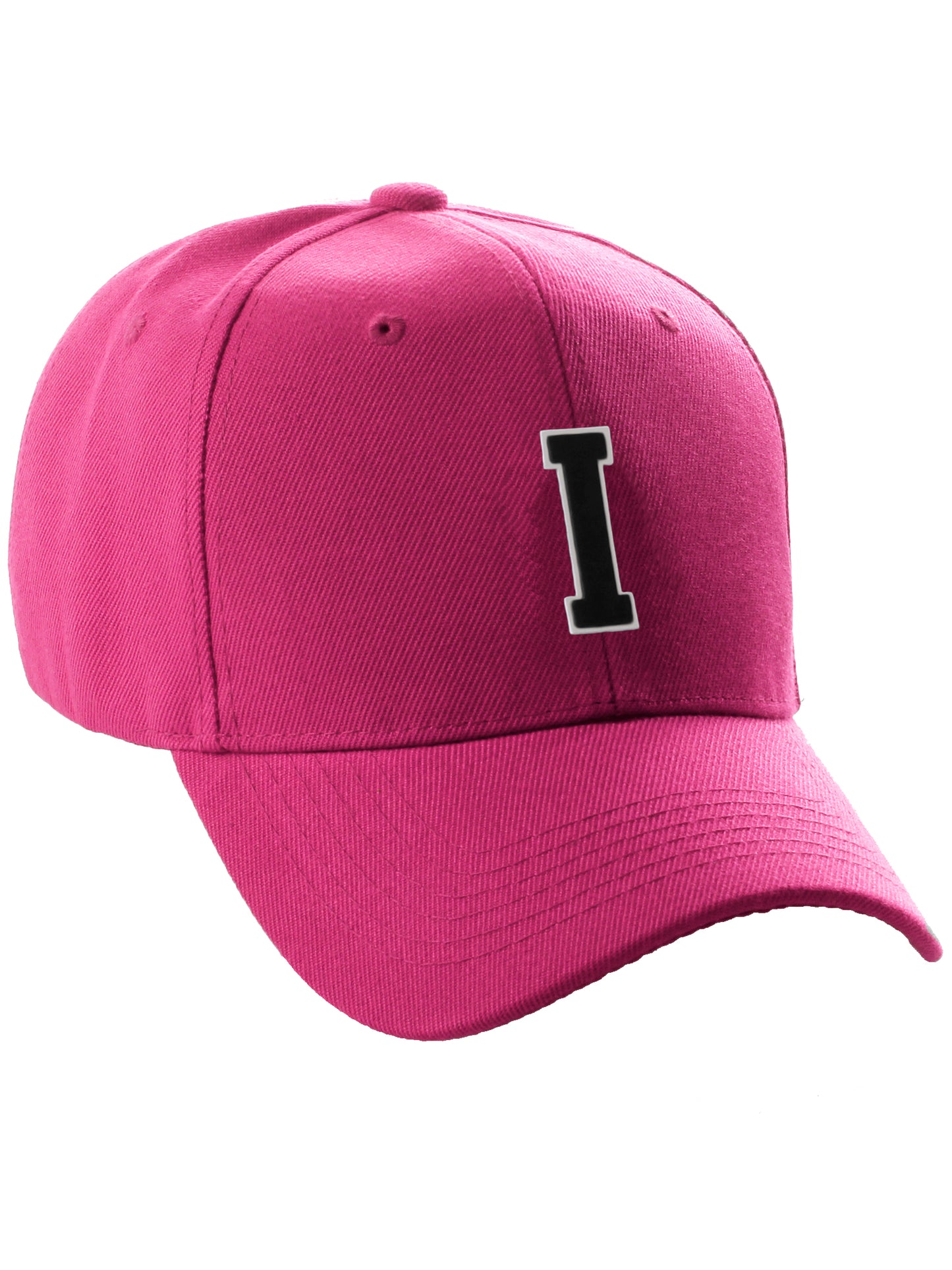 Classic Baseball Hat Custom A to Z Initial Team Letter, Hot Pink Cap White Black