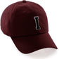 Custom Hat A to Z Initial Letters Classic Baseball Cap, Burgundy Hat White Black