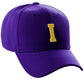Classic Baseball hat Custom A to Z Initial Team Letter, Purple Cap White Gold