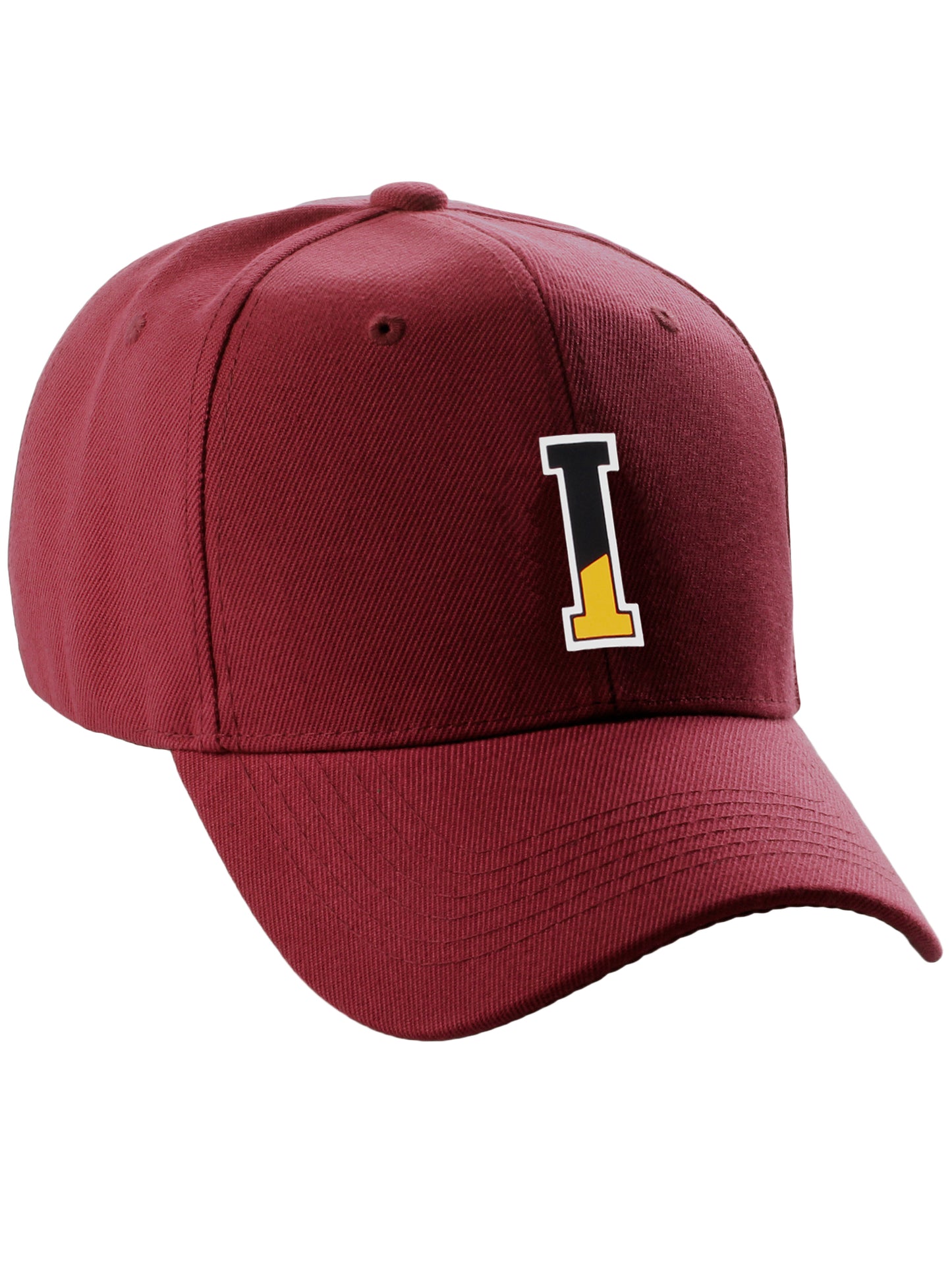 Daxton Two Tone Initial Numbers Letters Structured Baseball Burgundy Hat