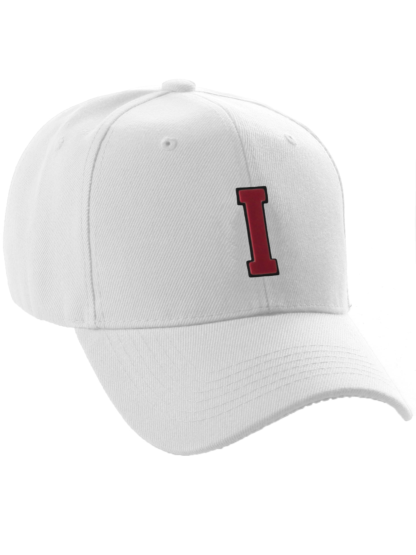 Classic Baseball Hat Custom A to Z Initial Team Letter, White Cap Black Red