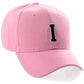 Classic Baseball Hat Custom A to Z Initial Team Letter, Pink Cap White Black