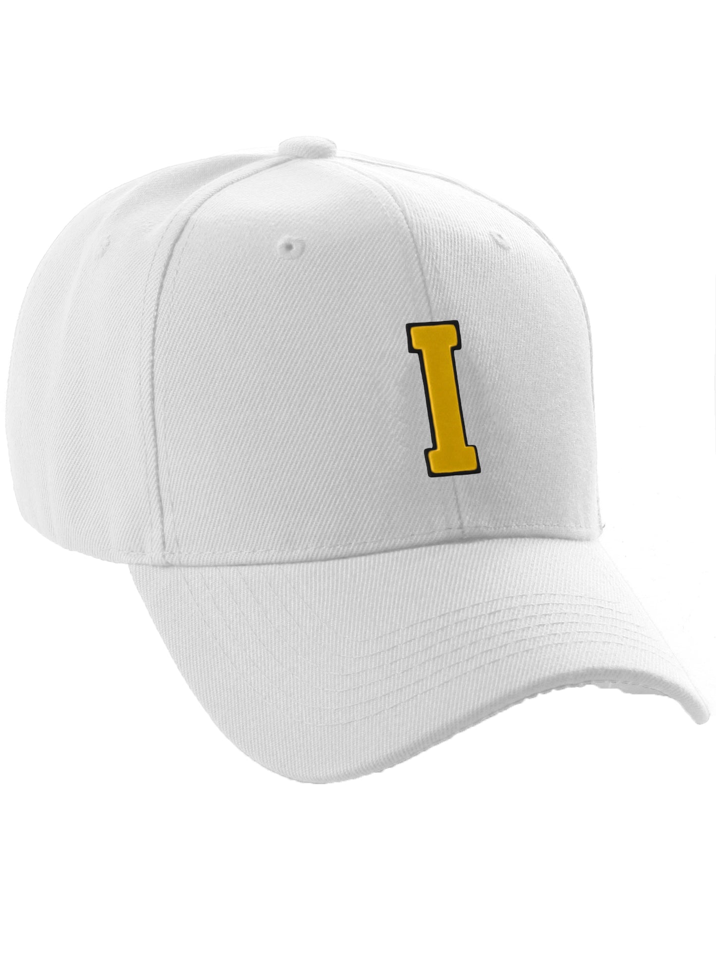 Classic Baseball Hat Custom A to Z Initial Team Letter, White Cap Black Gold