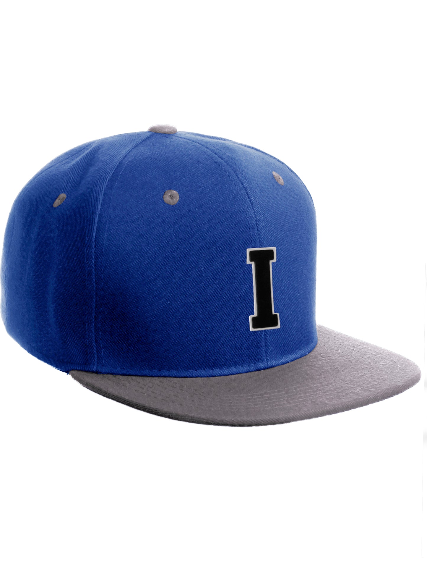 Classic Snapback Hat Custom A to Z Initial Letters, Royal Grey Cap Whte Black