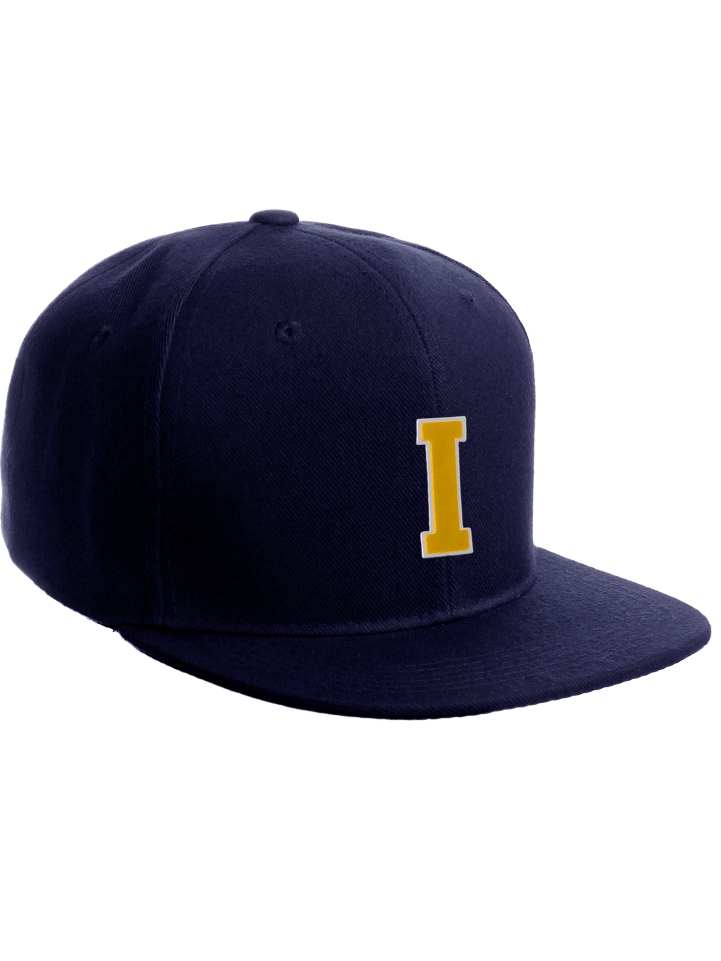 Classic Snapback Hat Custom A to Z Initial Letters, Navy Cap White Gold