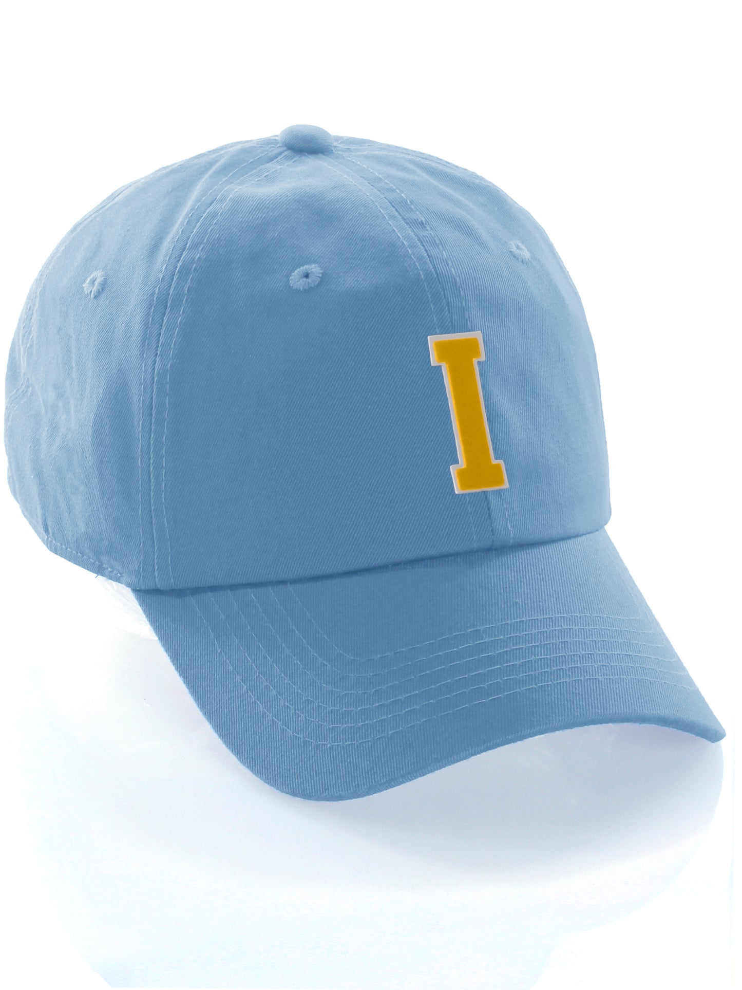 Customized Letter Initial Baseball Hat A to Z Team Colors, Sky Cap White Gold