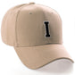 Classic Baseball Hat Custom A to Z Initial Team Letter, Khaki Cap White Black