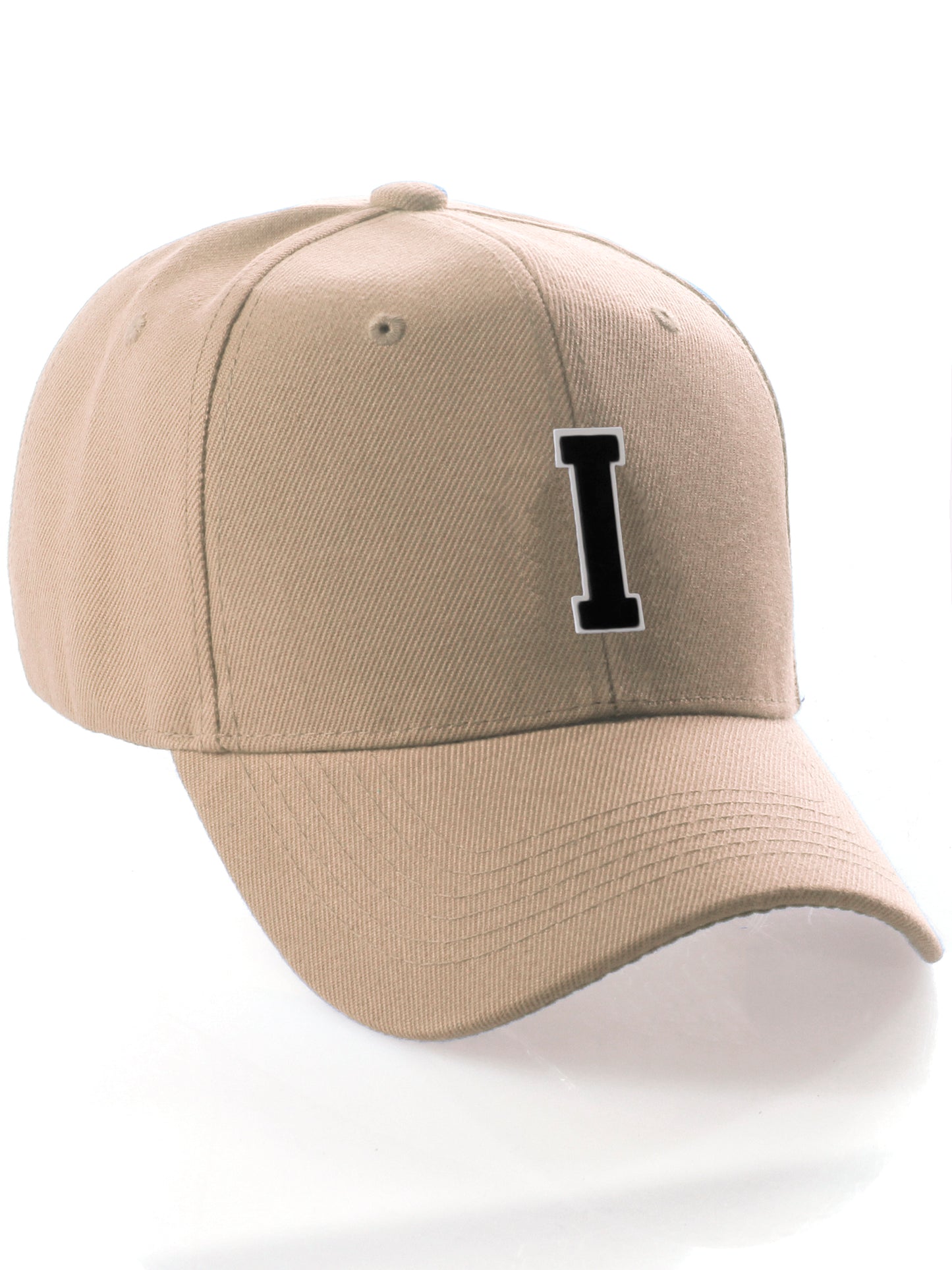 Classic Baseball Hat Custom A to Z Initial Team Letter, Khaki Cap White Black