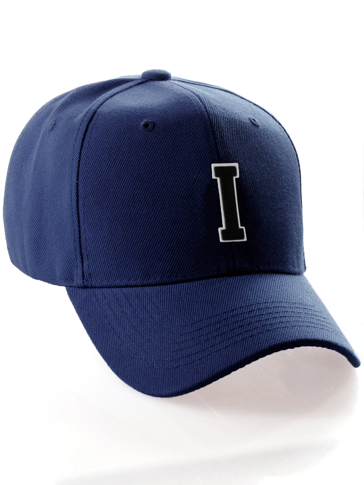 Classic Baseball Hat Custom A to Z Initial Team Letter, Navy Cap White Black