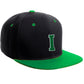 Classic Snapback Hat Custom A to Z Initial Letters, Black Green Cap White Green