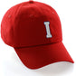 Customized Letter Initial Baseball Hat A to Z Team Colors, Red Cap Blue White