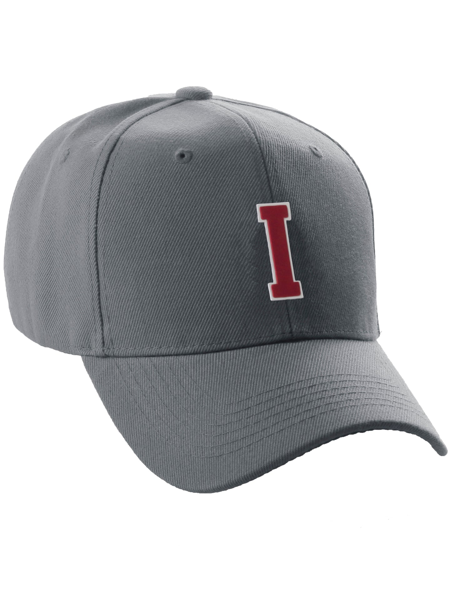 Classic Baseball Hat Custom A to Z Initial Team Letter, Charcoal Cap White Red