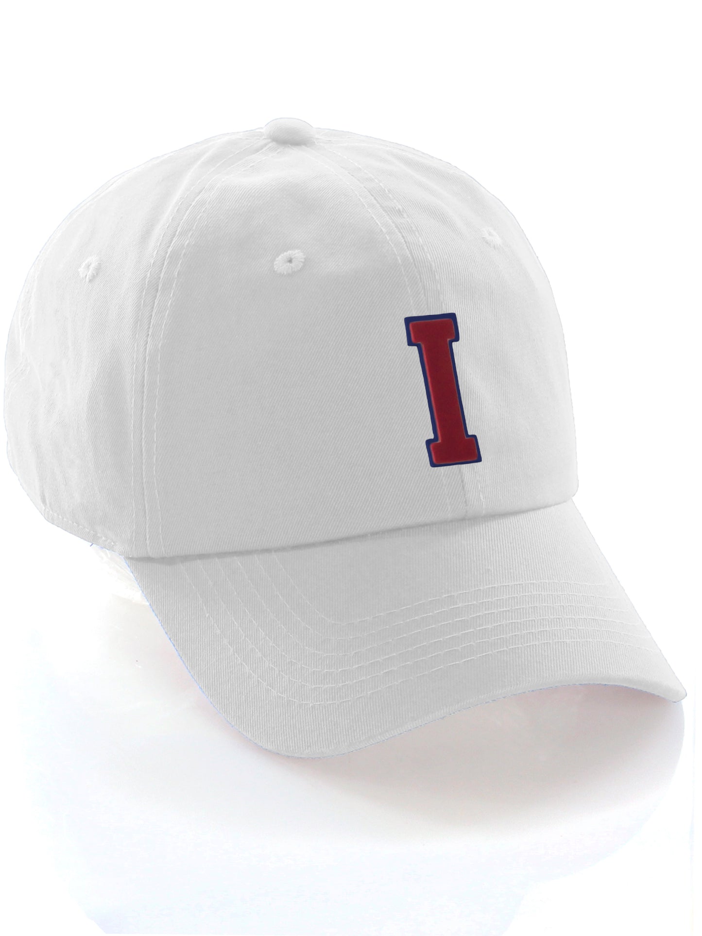 I&W Hatgear Customized Letter Initial Baseball Hat A to Z Team Colors, White Cap Blue Red