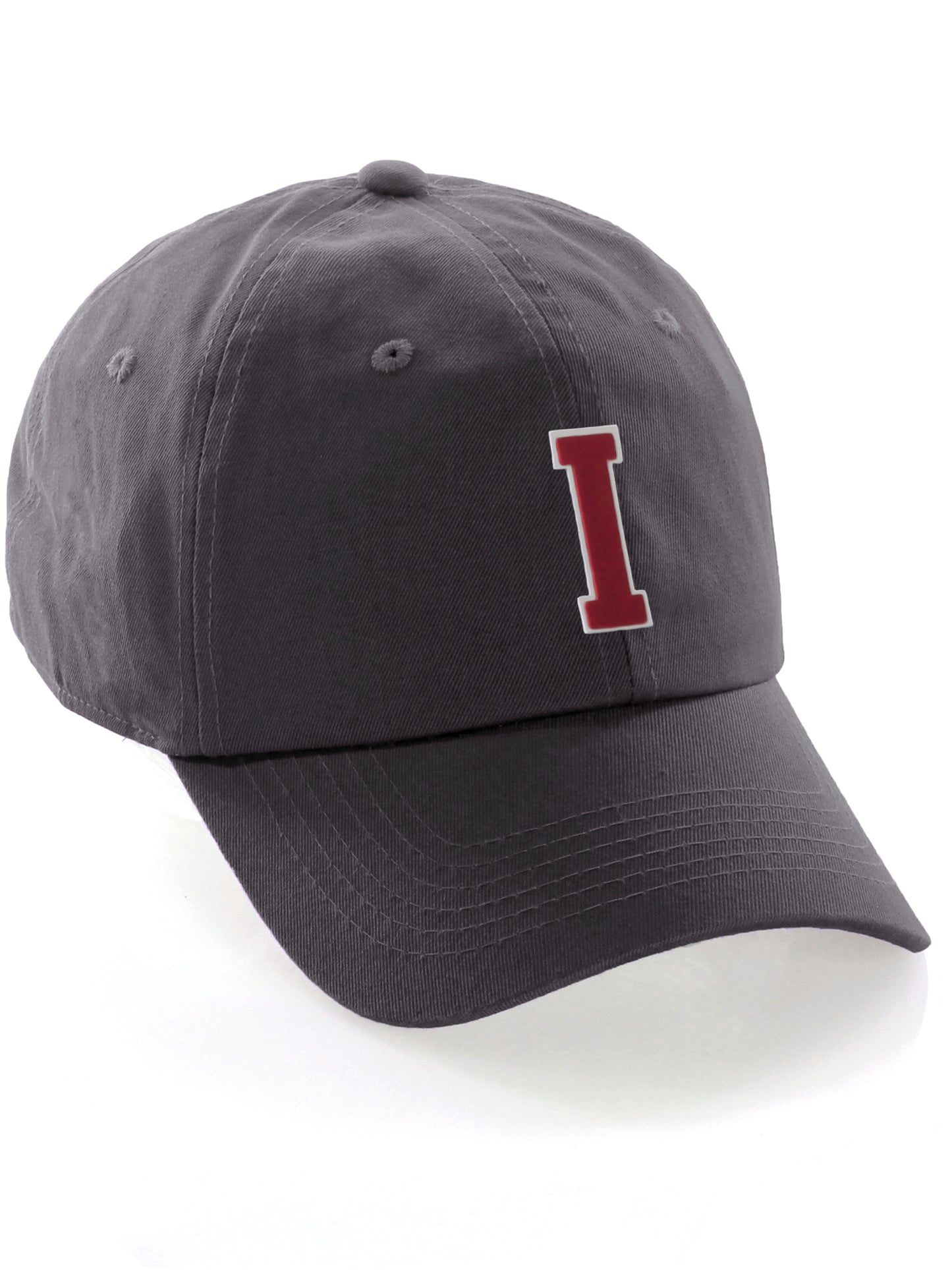 I&W Hatgear Customized Letter Initial Baseball Hat A to Z Team Colors, Charcoal Cap White Red