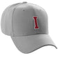 Classic Baseball Hat Custom A to Z Initial Team Letter, Lt Gray Cap White Red
