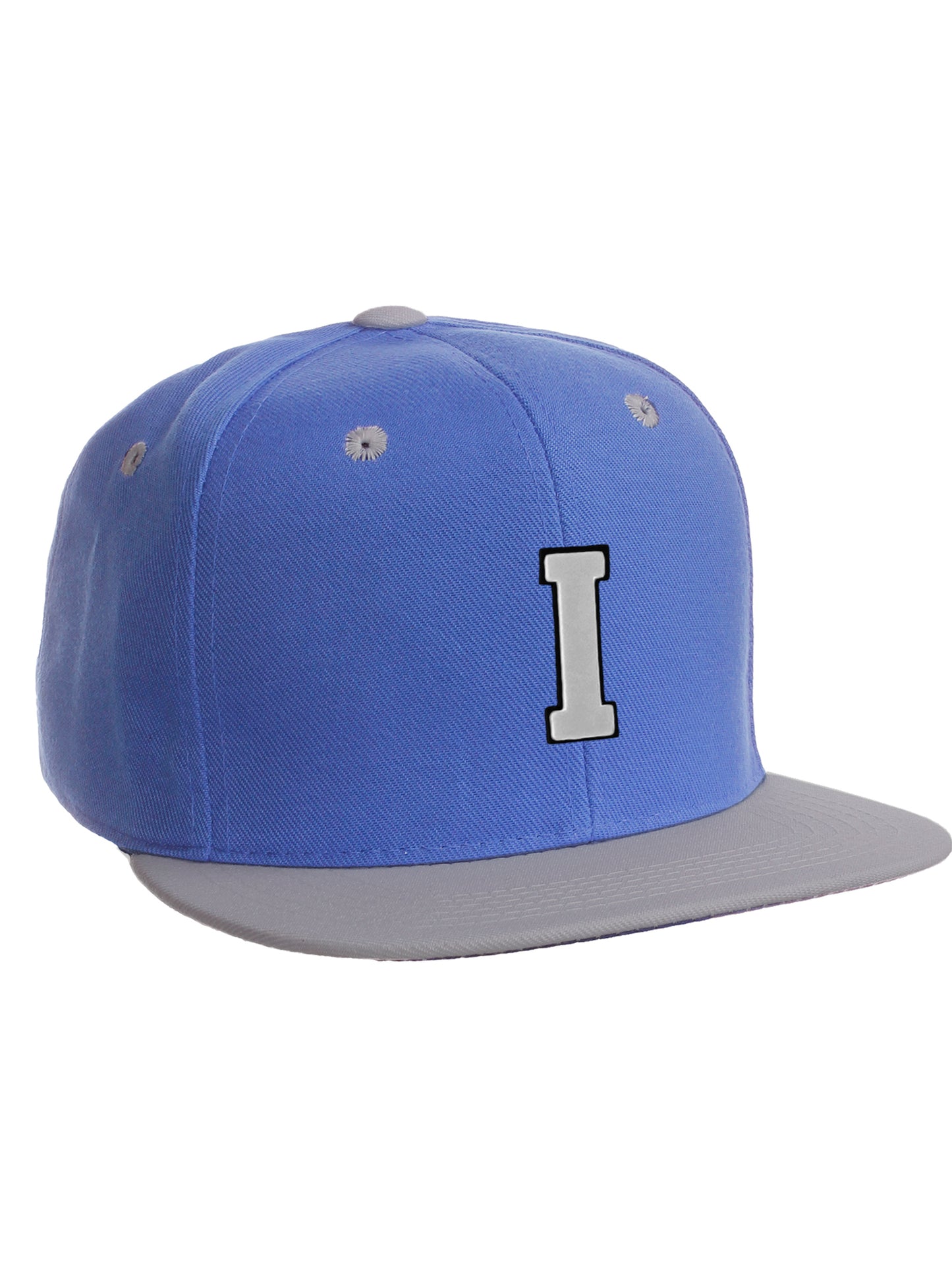 Classic Snapback hat Custom A to Z Initial Letters, Blue Gray Cap Black White