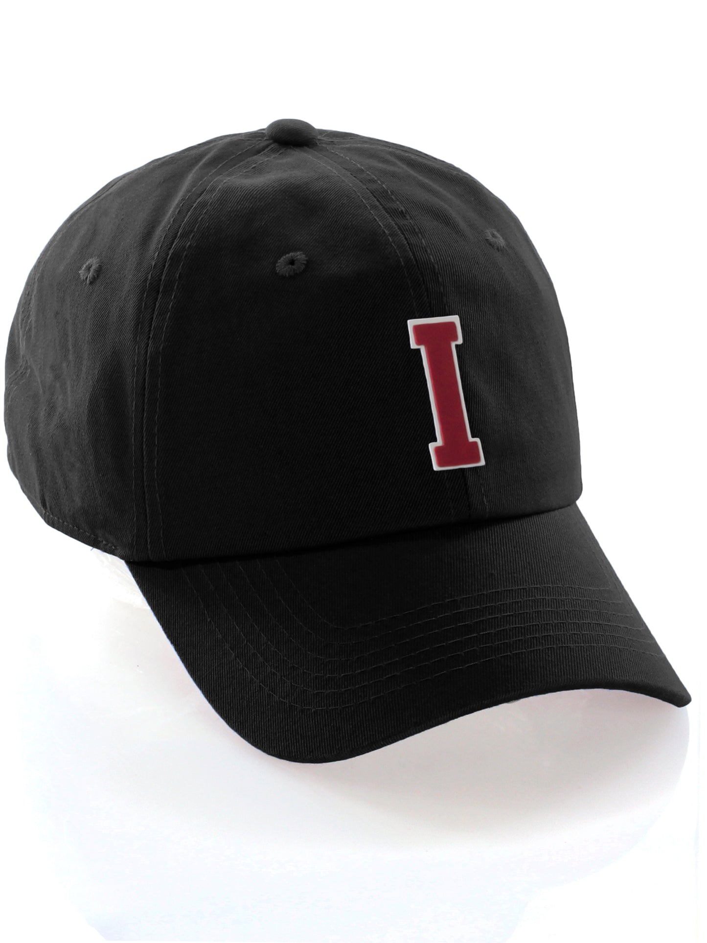 I&W Hatgear Customized Letter Initial Baseball Hat A to Z Team Colors, Black Cap White Red