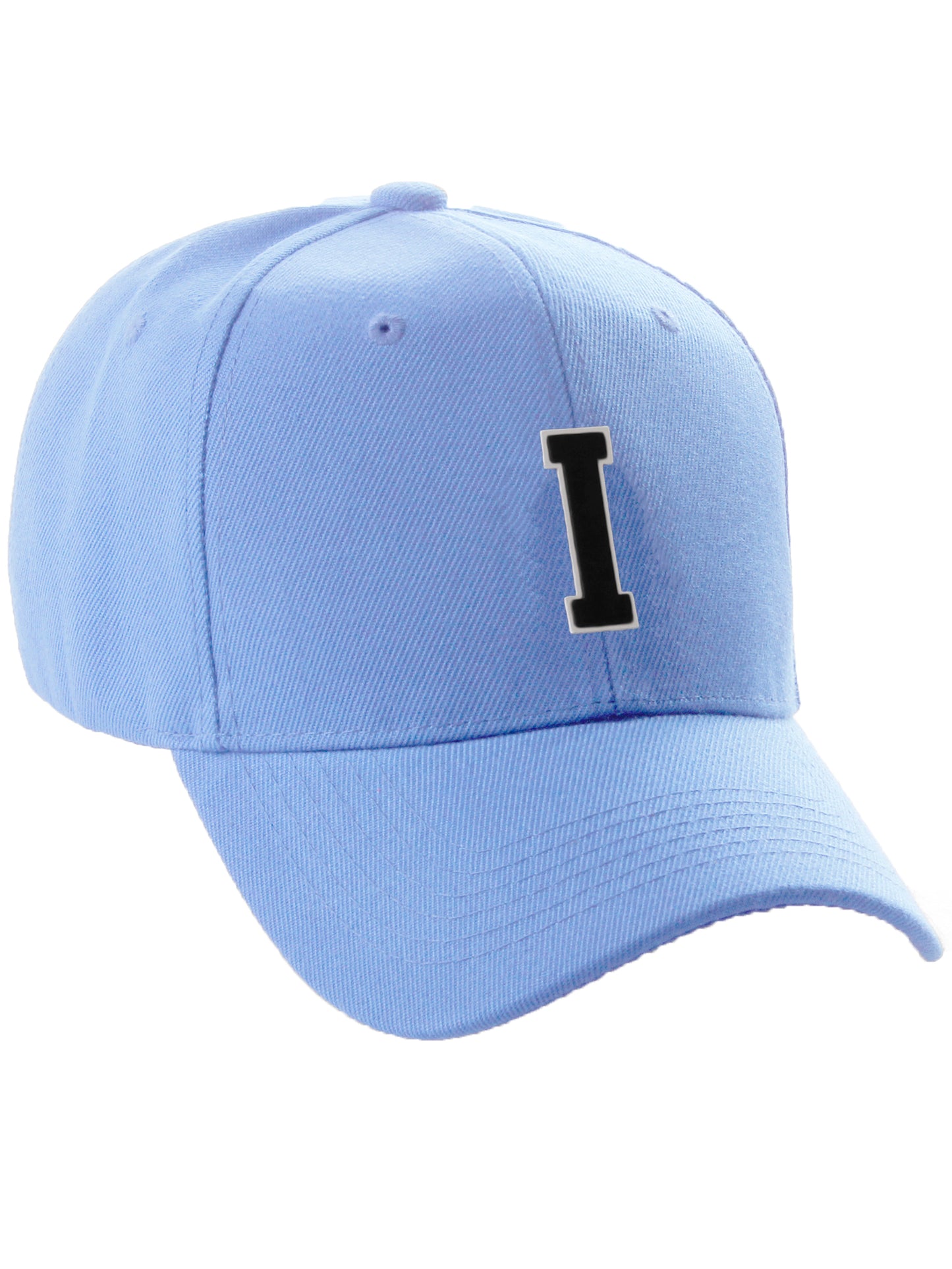 Classic Baseball Hat Custom A to Z Initial Team Letter, Sky Cap White Black