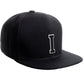Classic Snapback Hat Custom A to Z Initial Raised Letters, Black Cap White Black
