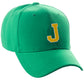 Classic Baseball Hat Custom A to Z Initial Team Letter, Green Cap White Gold