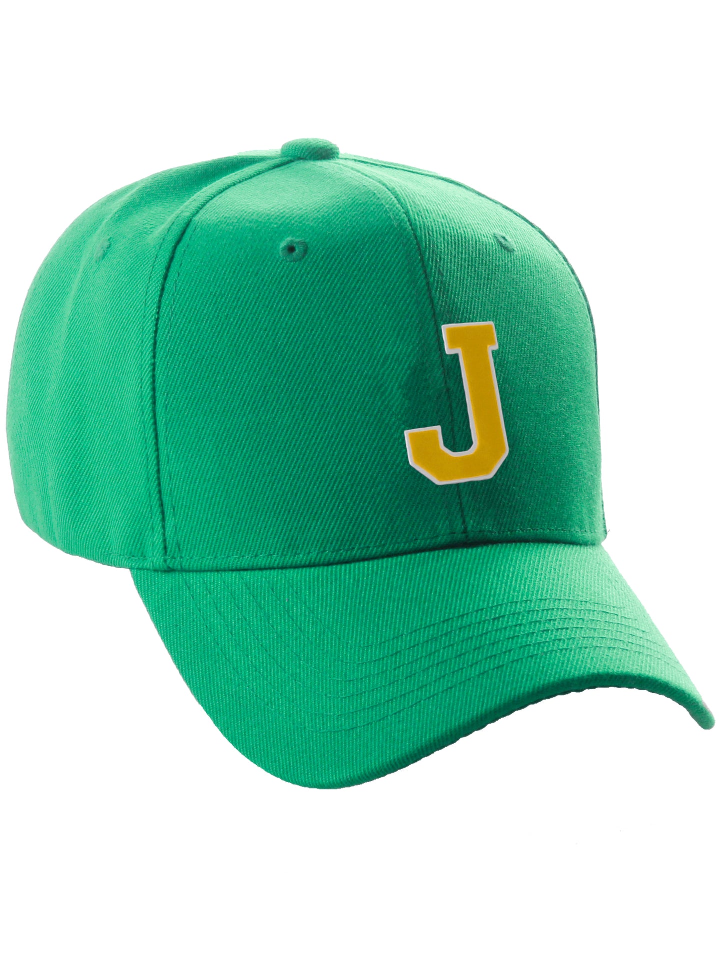 Classic Baseball Hat Custom A to Z Initial Team Letter, Green Cap White Gold