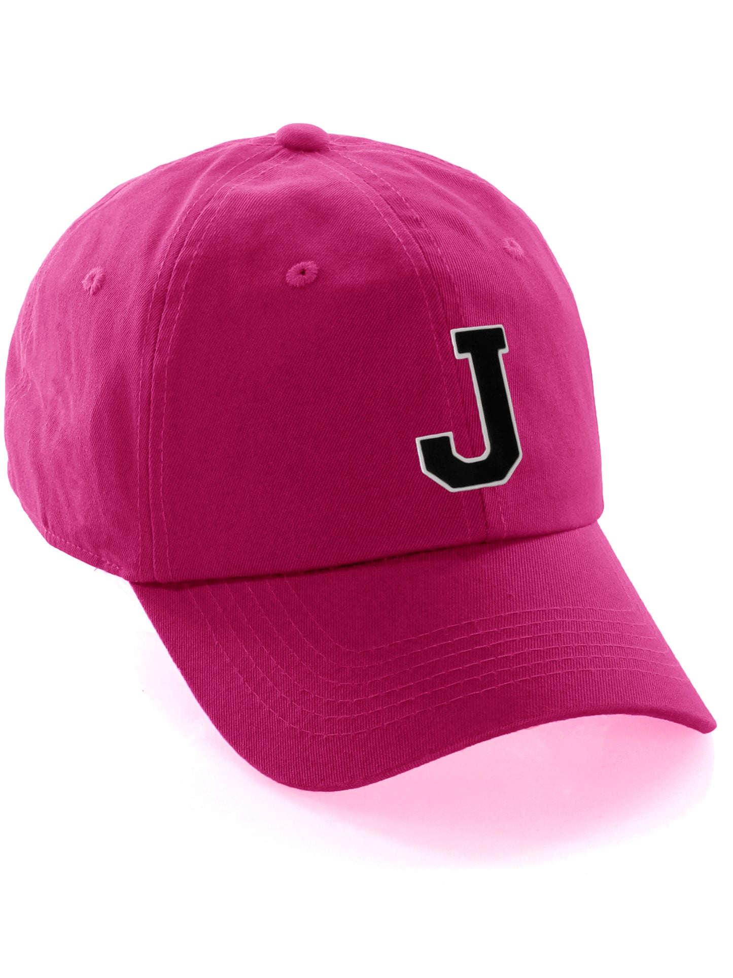 I&W Hatgear Customized Letter Initial Baseball Hat A to Z Team Colors, Hot Pink Hat Wh Blck