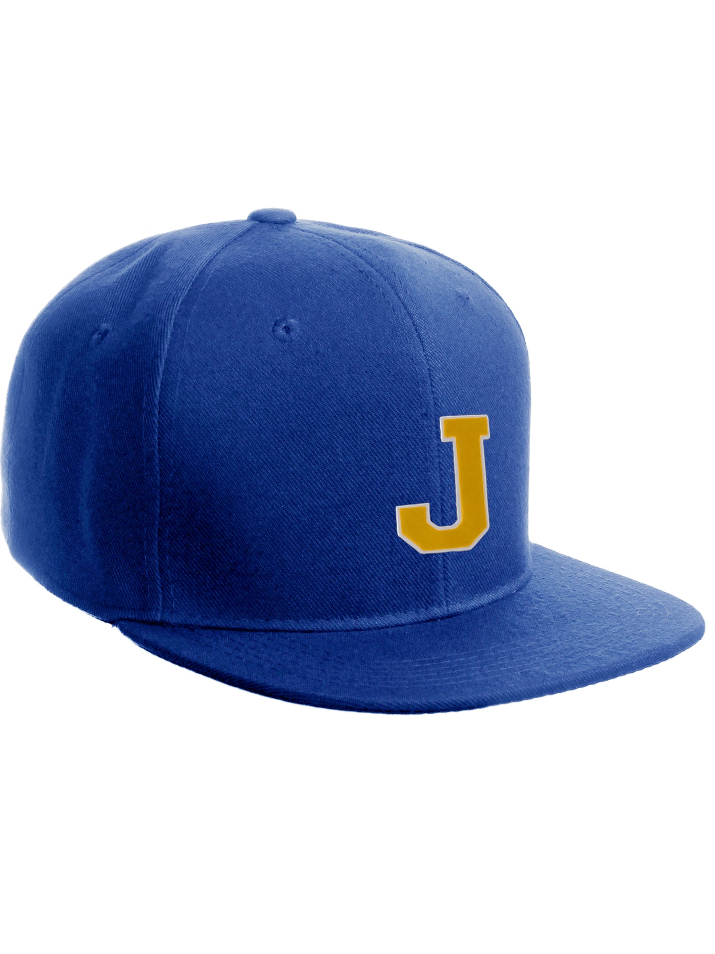 Classic Snapback Hat Custom A to Z Initial Raised Letter, Royal Cap White Gold