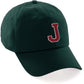 Custom Hat A to Z Initial Letters Classic Baseball Cap, Dk Green Hat White Red