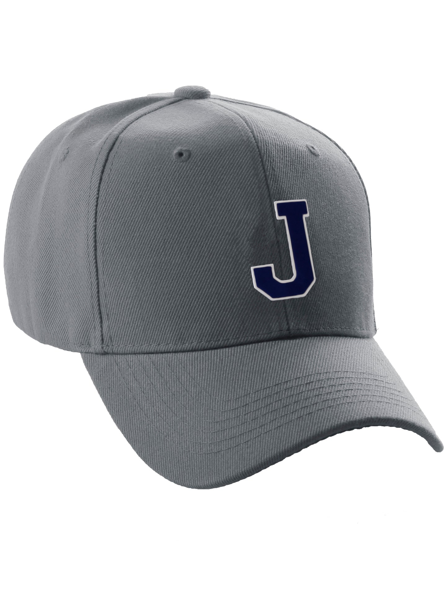 Classic Baseball Hat Custom A to Z Initial Team Letter, Charcoal Cap White Navy