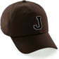 I&W Hatgear Customized Letter Initial Baseball Hat A to Z Team Colors, Brown Cap White Black