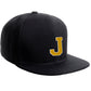 Classic Snapback Hat Custom A to Z Initial Raised Letters, Black Cap White Gold