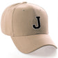 Classic Baseball Hat Custom A to Z Initial Team Letter, Khaki Cap White Black