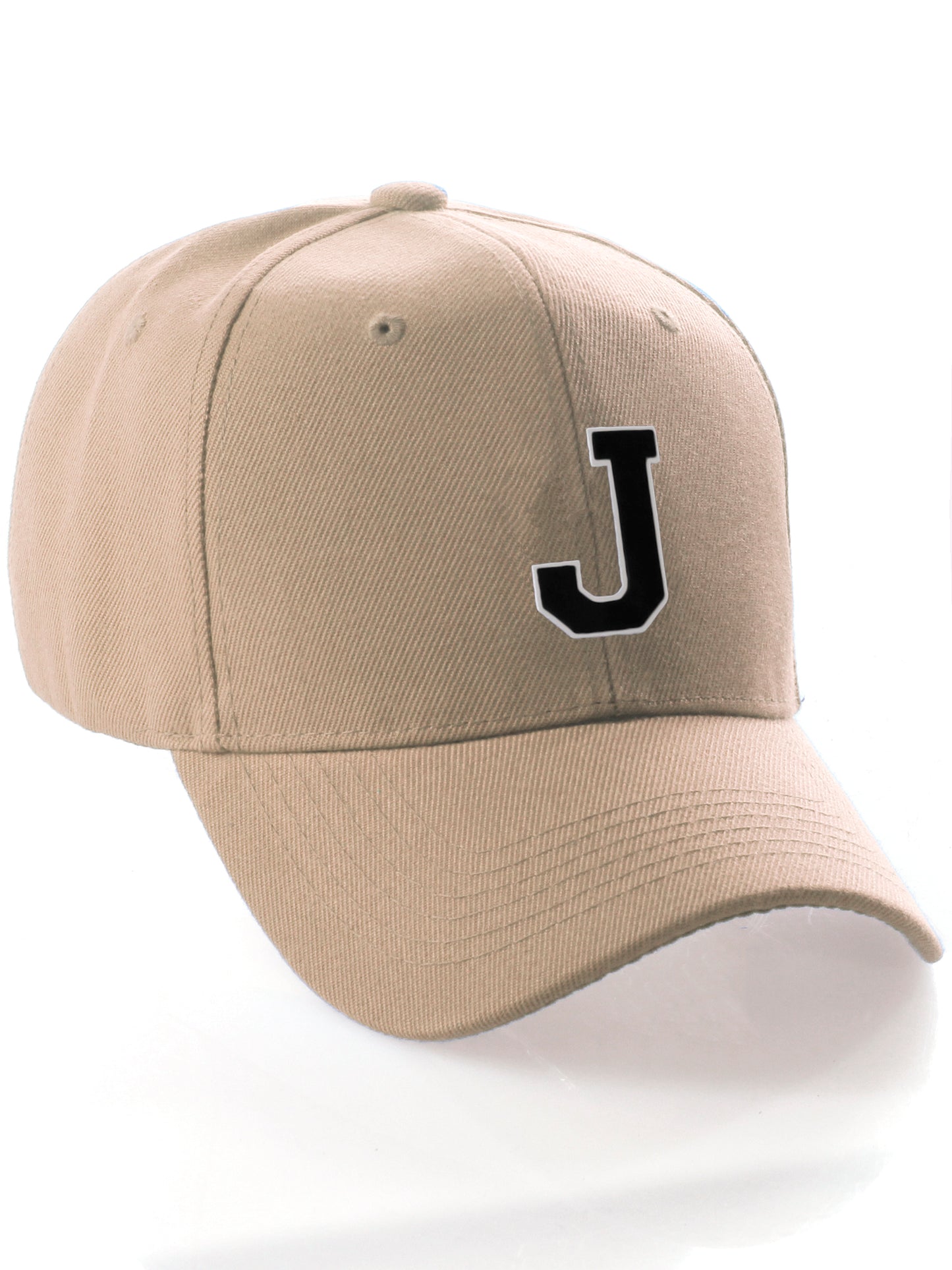 Classic Baseball Hat Custom A to Z Initial Team Letter, Khaki Cap White Black