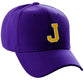 Classic Baseball hat Custom A to Z Initial Team Letter, Purple Cap White Gold