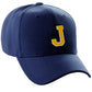Classic Baseball Hat Custom A to Z Initial Team Letter, Navy Cap White Gold