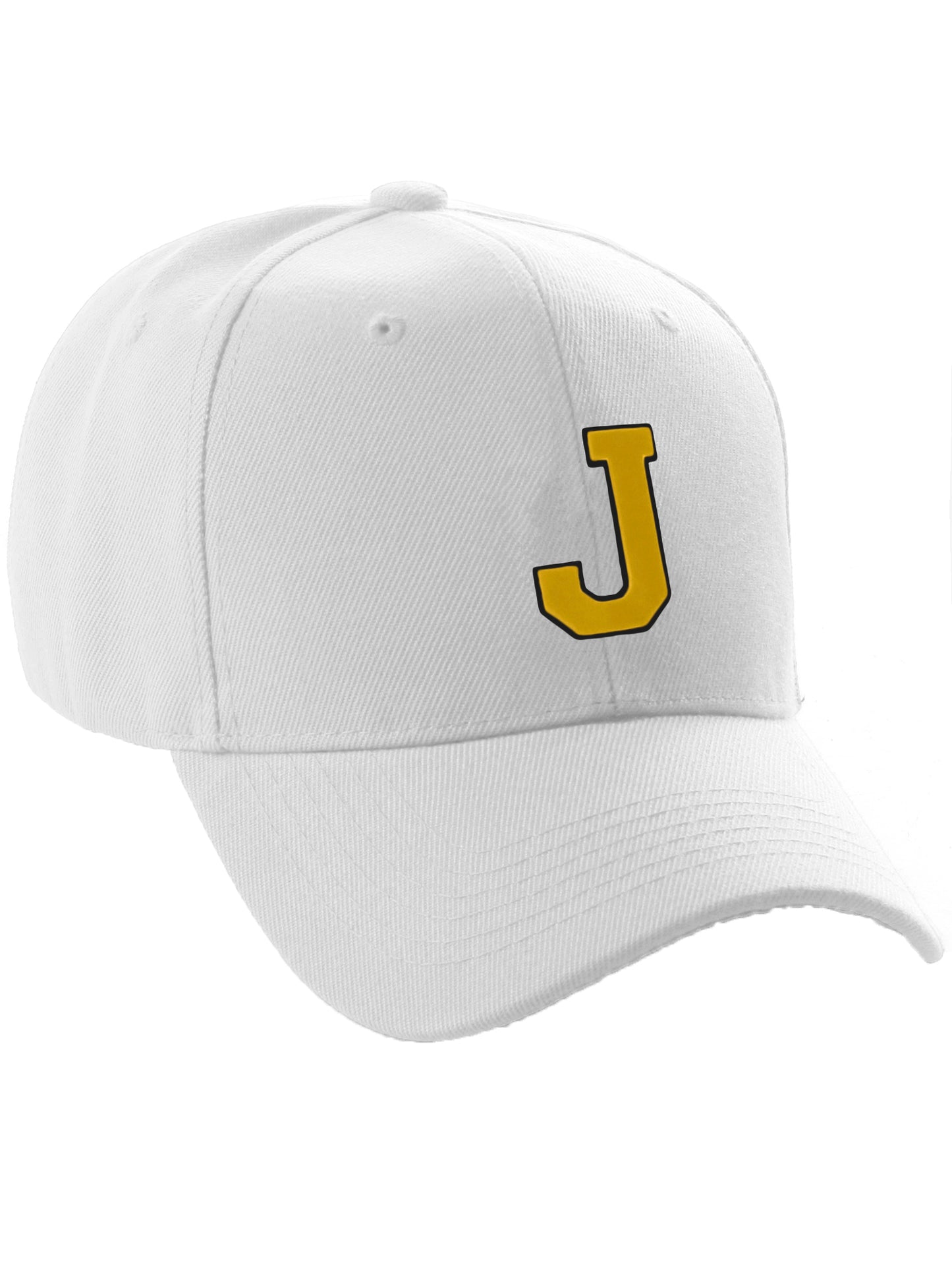 Classic Baseball Hat Custom A to Z Initial Team Letter, White Cap Black Gold
