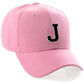 Classic Baseball Hat Custom A to Z Initial Team Letter, Pink Cap White Black