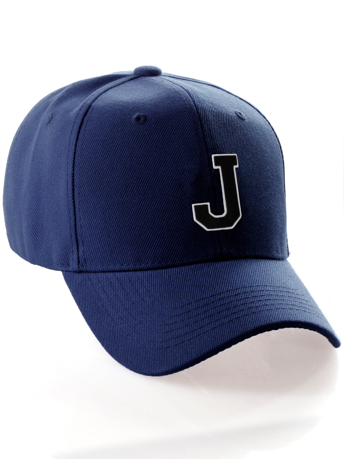 Classic Baseball Hat Custom A to Z Initial Team Letter, Navy Cap White Black