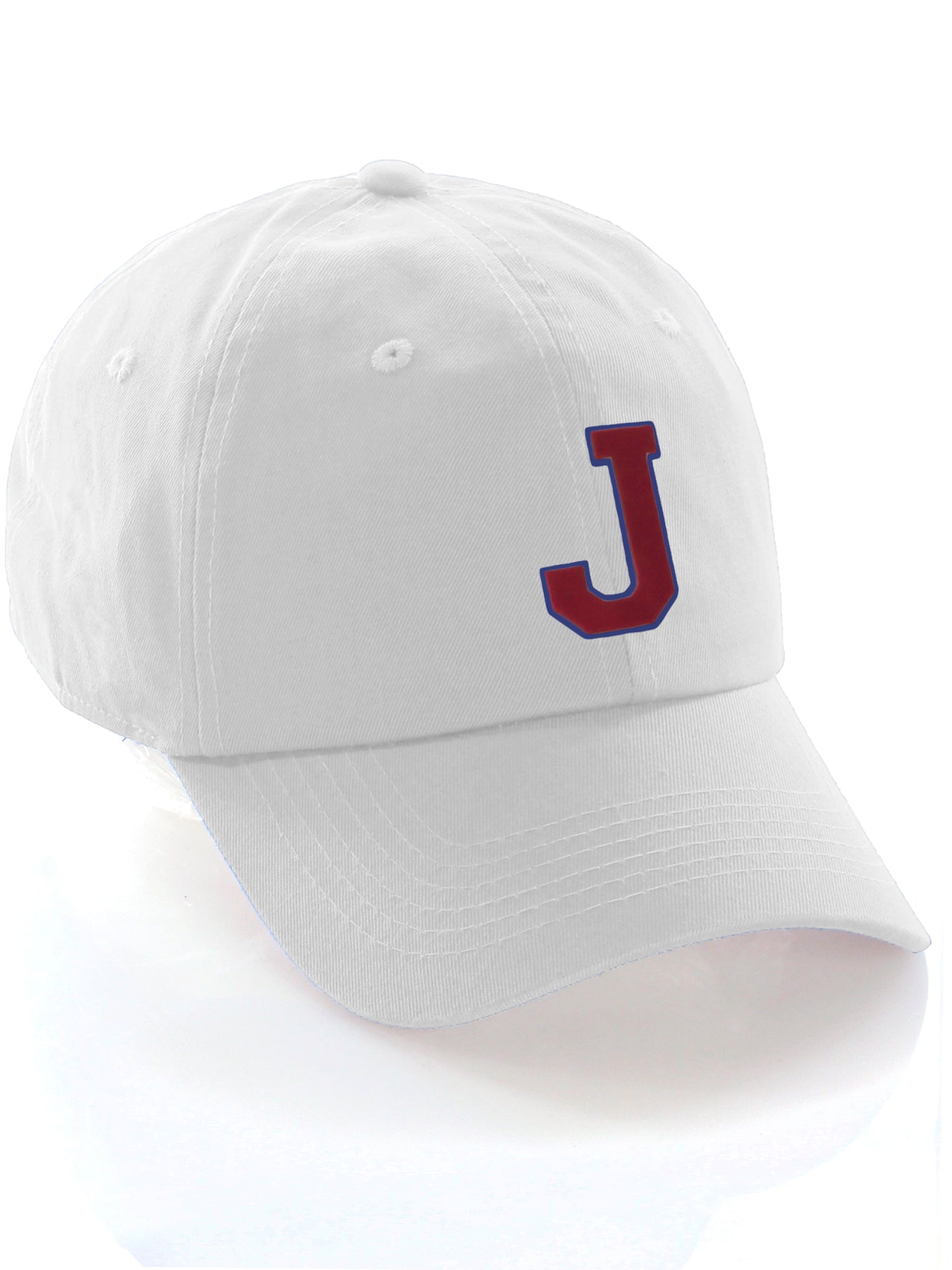 I&W Hatgear Customized Letter Initial Baseball Hat A to Z Team Colors, White Cap Blue Red