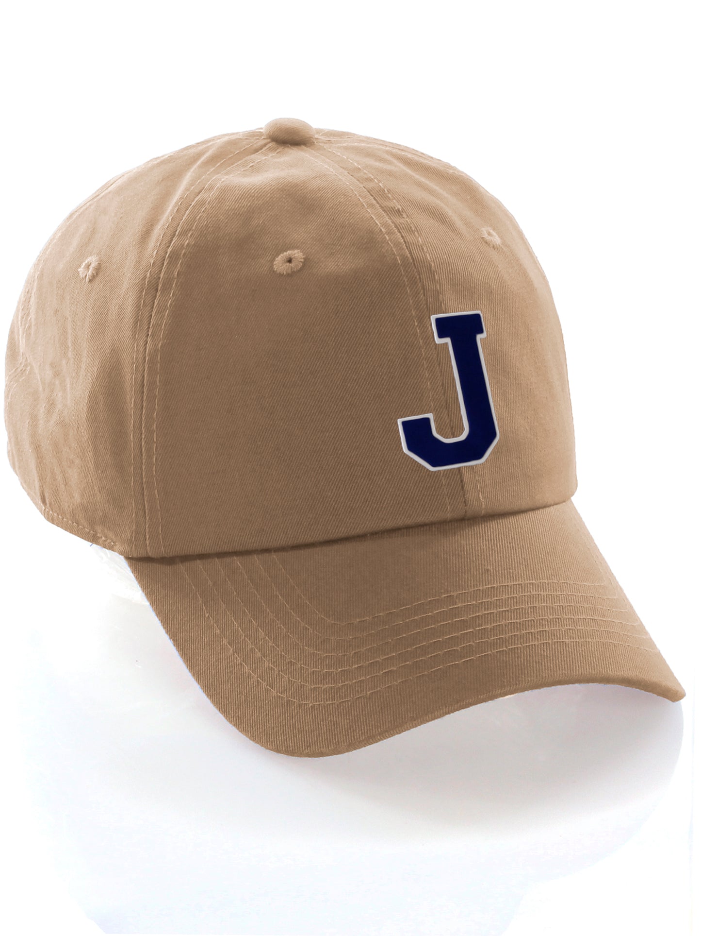 I&W Hatgear Customized Letter Initial Baseball Hat A to Z Team Colors, Khaki Cap White Navy