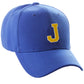 Classic Baseball Hat Custom A to Z Initial Team Letter, Blue Cap White Gold