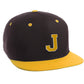 Classic Snapback Hat Custom A to Z Initial Letters, Black Gold Cap White Gold