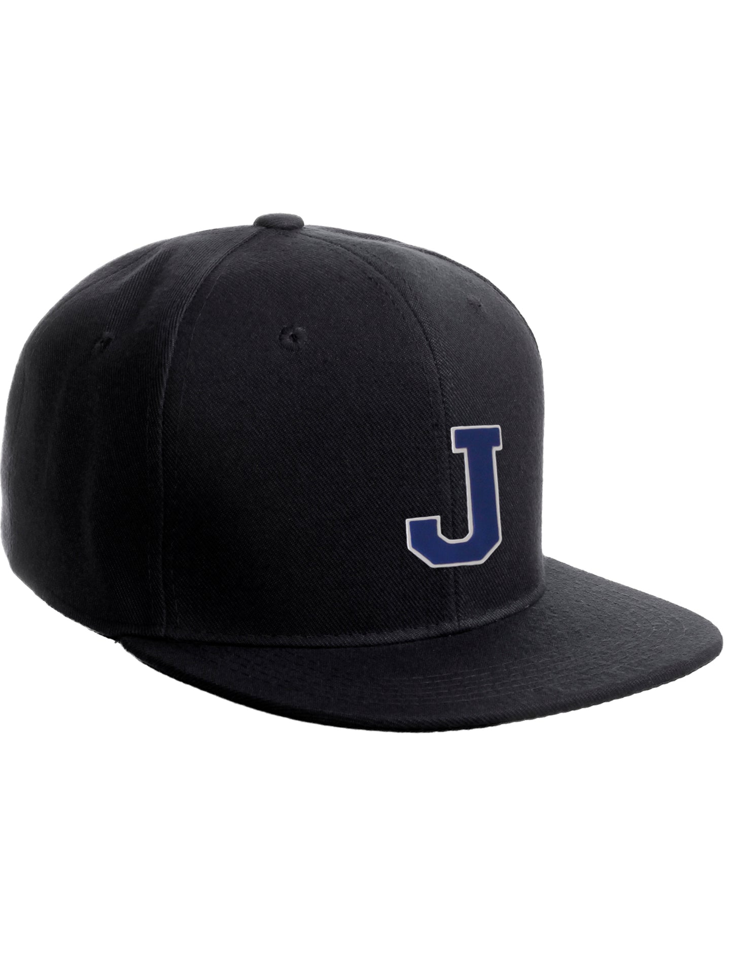 Classic Snapback Hat Custom A to Z Initial Raised Letters, Black Cap White Royal